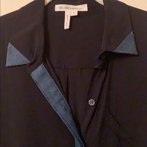 BCBGeneration Black blouse with blue polka dot trim
